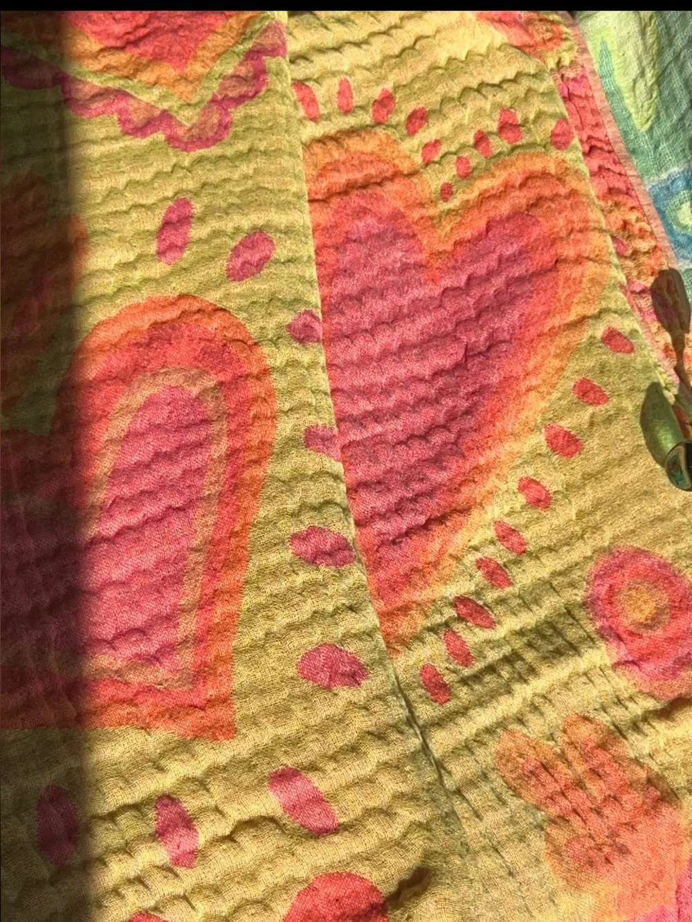 SET Pink Yellow Heart Patterned Curtain Set of 2 Organic Cotton Loom Weave NEW